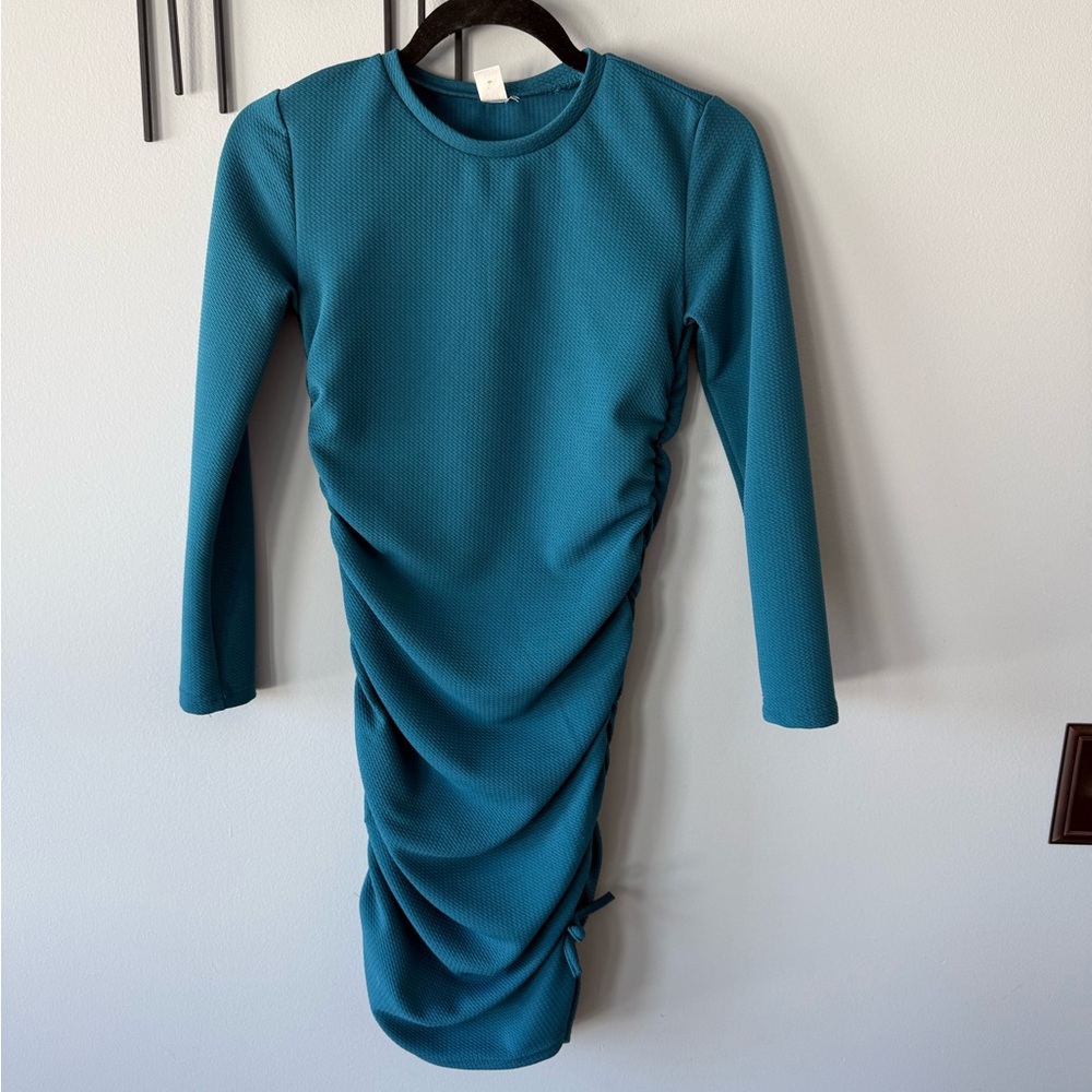 Elegant Teal Long Sleeve Body Con Dress